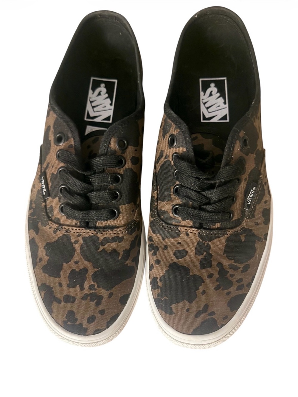 Vans Women's Brown and Black Canvas Lace-Up Sneakers 10
